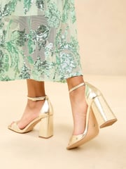 Lipsy Gold Standard Fit High Block Heel Faux Leather Sandals - Image 3 of 5