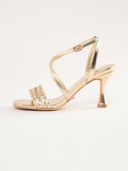 Lipsy Gold Standard Fit Mid Heel Cross Over  Faux Leather Strappy Sandals - Image 5 of 5