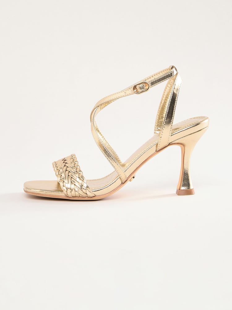 Lipsy Gold Standard Fit Mid Heel Cross Over  Faux Leather Strappy Sandals - Image 5 of 5