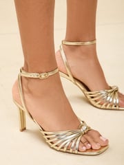 Lipsy Gold Wide Fit High Heel Knot Multi Strap Faux Leather Sandals - Image 2 of 5