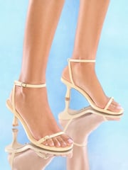 Lipsy Lemon Yellow Kitten Heel Buckle Strap Faux Leather Sandals - Image 2 of 5