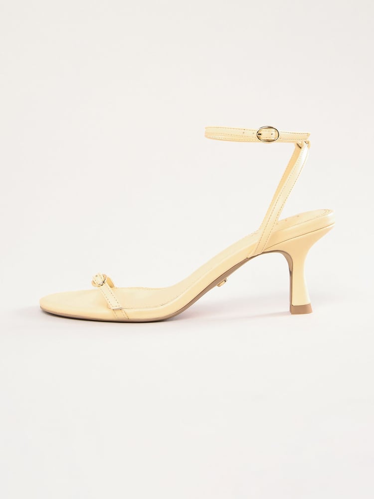 Lipsy Lemon Yellow Kitten Heel Buckle Strap Faux Leather Sandals - Image 5 of 5