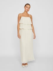 VILA Cream Chiffon Ruffle Pleated Maxi Occasion Dress - Image 2 of 6