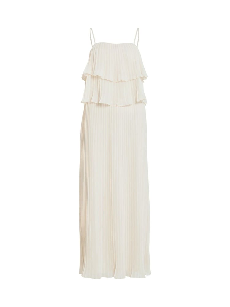 VILA Cream Chiffon Ruffle Pleated Maxi Occasion Dress - Image 6 of 6