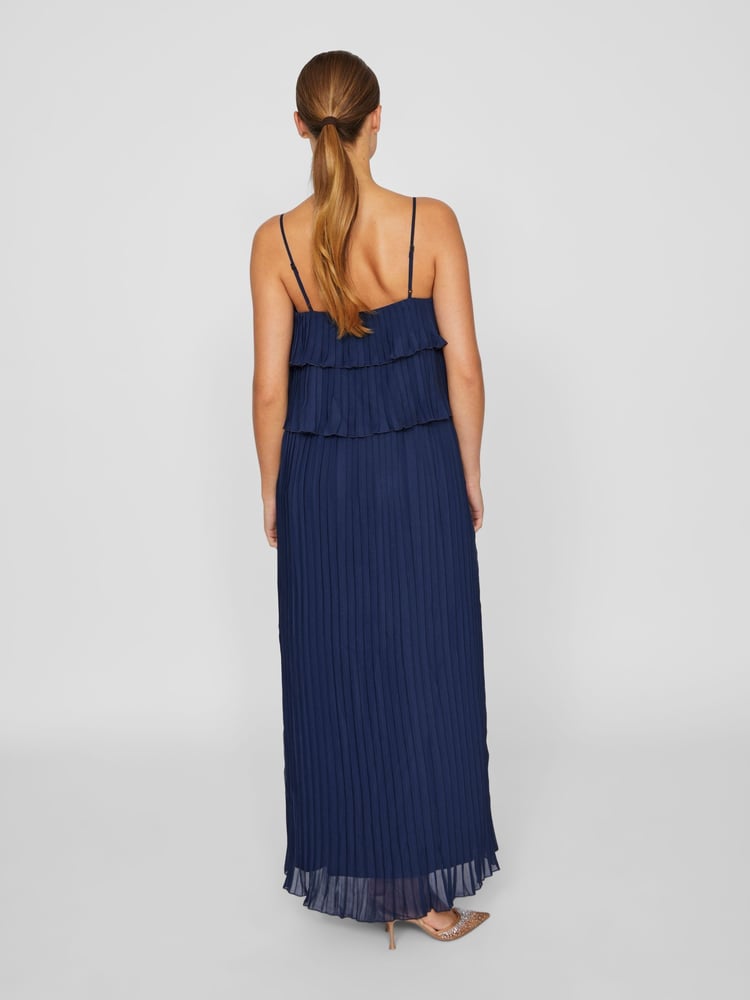 VILA Blue Chiffon Ruffle Pleated Maxi Occasion Dress - Image 2 of 6