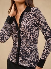 Lipsy Brown Leopard Print Animal Fitted Shirt - Image 1 of 4