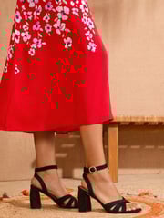 Love & Roses Black Flared Block Heel Faux Suede Sandals - Image 2 of 5
