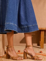 Love & Roses Brown Flared Block Heel Faux Suede Sandals - Image 3 of 5