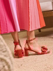 Love & Roses Red Flower Trim Mid Block Heel Sandals - Image 4 of 5