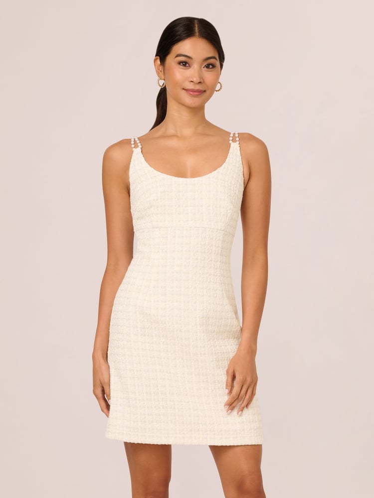 Adrianna Papell White Tweed Pearl Short Dress - Image 1 of 6