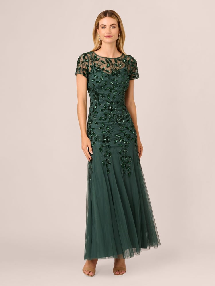 Adrianna Papell Bead Long Dress With Godets - Image 1 of 7