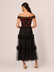 Adrianna Papell Velvet Tulle Party Black Dress - Image 2 of 7