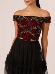 Adrianna Papell Velvet Tulle Party Black Dress - Image 4 of 7
