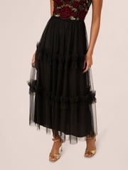 Adrianna Papell Velvet Tulle Party Black Dress - Image 5 of 7
