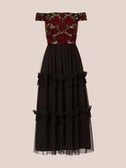 Adrianna Papell Velvet Tulle Party Black Dress - Image 6 of 7