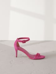 Pink Signature Premium Leather Round Toe Buckle Detail Mid Simple Sandals - Image 6 of 10