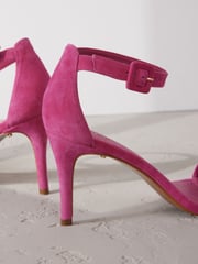 Pink Signature Premium Leather Round Toe Buckle Detail Mid Simple Sandals - Image 7 of 10