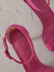 Pink Signature Premium Leather Round Toe Buckle Detail Mid Simple Sandals - Image 9 of 10