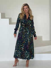 Girl In Mind Green Animal Brielle Shirt Maxi Dress - Image 1 of 3