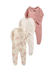 Mamas & Papas Pink Watercolour Floral 100% Cotton Sleepsuits 3 Pack - Image 1 of 1