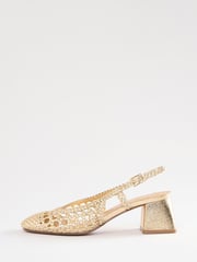 Love & Roses Gold Woven Slingback Faux Leather Low Block Heels Court Shoes - Image 5 of 5