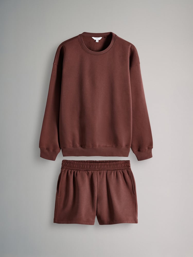The Set Brown Red 2 Piece Dropped Shoulder Relax Sweatshirt & Short Set - Image 1 of 5