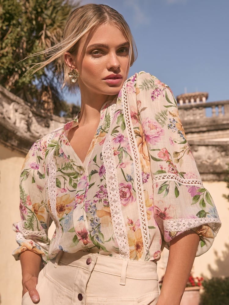Lipsy White Floral Insert Trim Blouse - Image 1 of 4