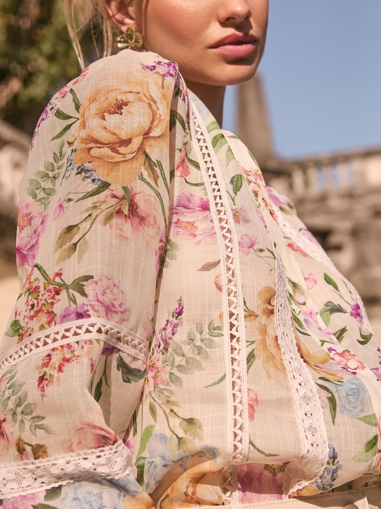 Lipsy White Floral Insert Trim Blouse - Image 2 of 4