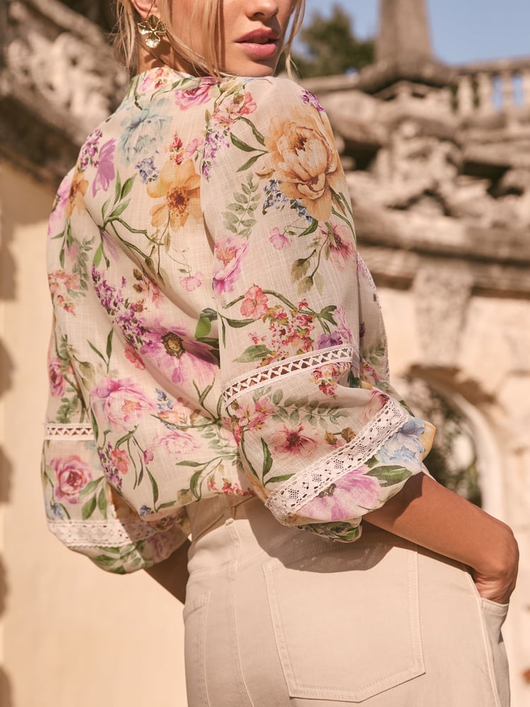 Lipsy White Floral Insert Trim Blouse - Image 4 of 4