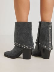 Simply Be Grey Western Cuff Studded Ankle Boots In Wide Fit - Image 2 of 4