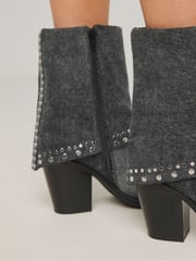 Simply Be Grey Western Cuff Studded Ankle Boots In Wide Fit - Image 4 of 4