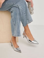 Simply Be Silver Slingback Court Shoes In Wide Fit - Image 1 of 4