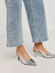 Simply Be Silver Slingback Court Shoes In Wide Fit - Image 2 of 4