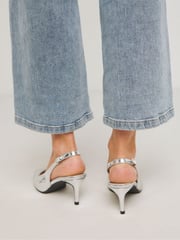 Simply Be Silver Slingback Court Shoes In Wide Fit - Image 3 of 4