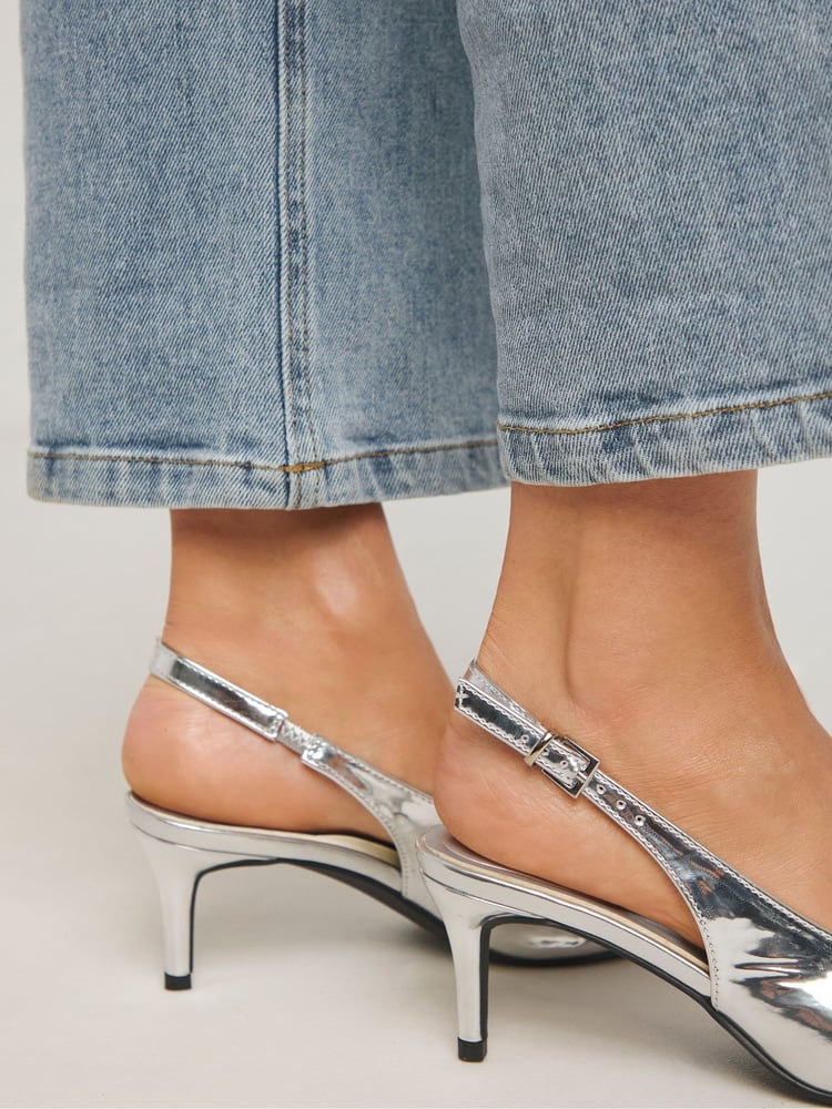 Simply Be Silver Slingback Court Shoes In Wide Fit - Image 4 of 4