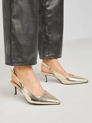Simply Be Gold Slingback Court Shoes In Wide Fit - Image 1 of 4