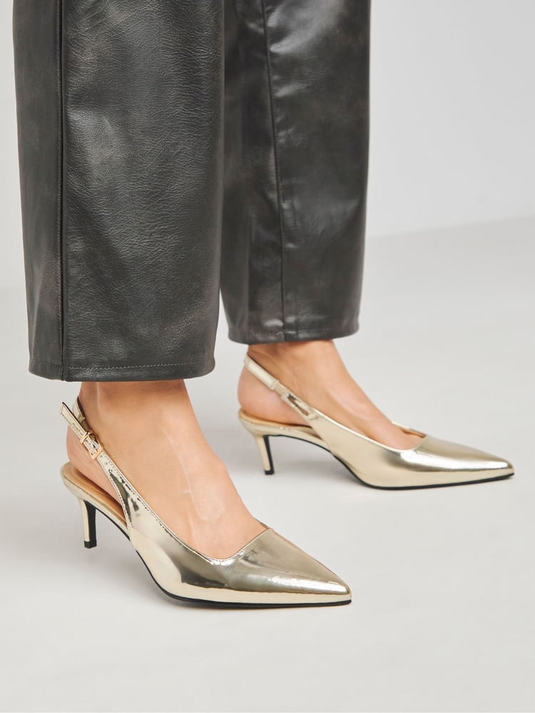 Simply Be Gold Slingback Court Shoes In Wide Fit - Image 1 of 4