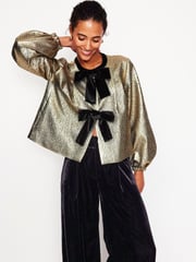 Boden Gold Jacquard Bow Detail Jacket - Image 1 of 5