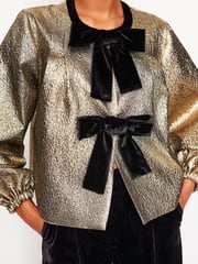 Boden Gold Jacquard Bow Detail Jacket - Image 2 of 5