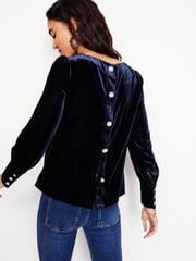 Boden Blue Button Back Velvet Top - Image 3 of 5