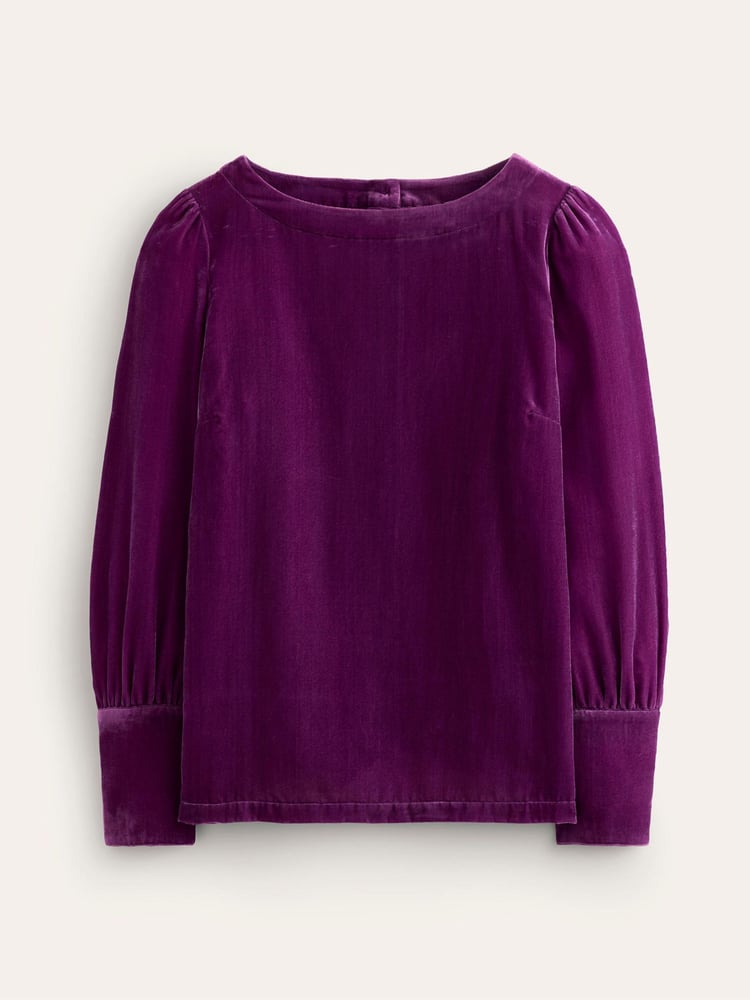 Boden Purple Button Back Velvet Top - Image 6 of 6 Boden Purple Button Back Velvet Top - Image 6 of 6