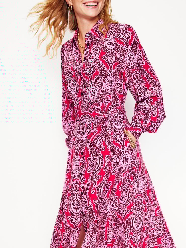 Boden Red Martha Godet Maxi Shirt Dress - Image 2 of 6