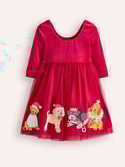 Boden Red Christmas Velvet Tulle Appliqué Dress - Image 1 of 2