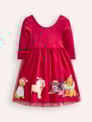 Boden Red Christmas Velvet Tulle Appliqué Dress - Image 2 of 2