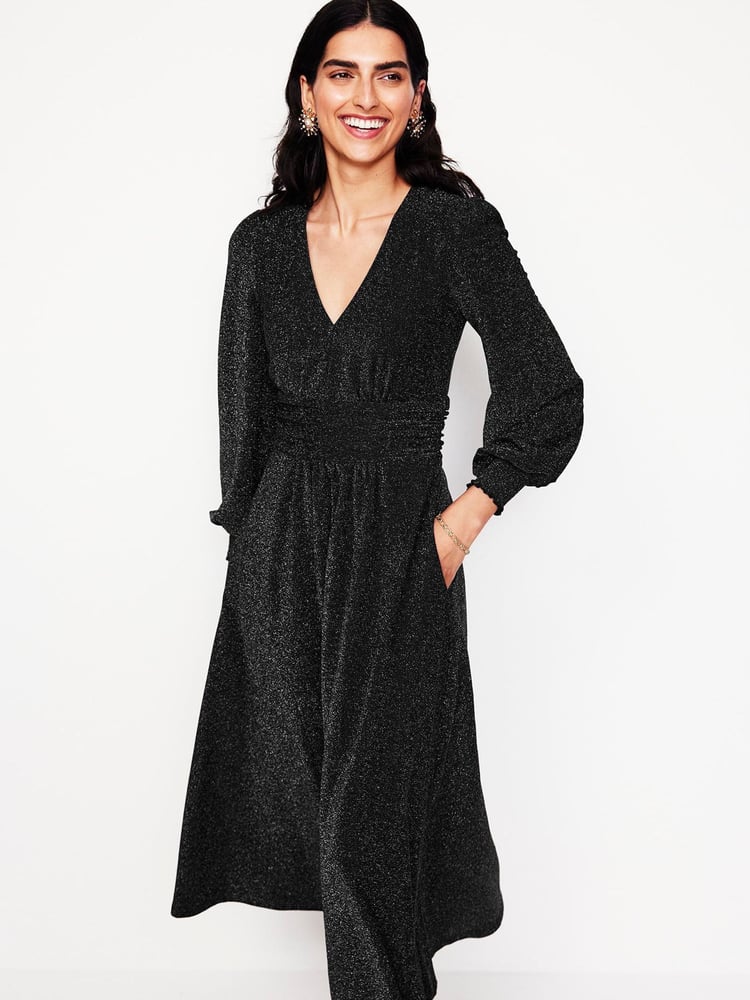Boden Black Daphne Metallic Midi Dress - Image 1 of 6 Boden Black Daphne Metallic Midi Dress - Image 1 of 6