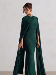 Club L London Green Magdelena Asymmetric Cape Maxi Dress - Image 1 of 5