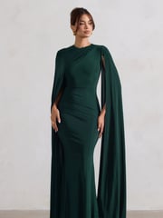 Club L London Green Magdelena Asymmetric Cape Maxi Dress - Image 2 of 5