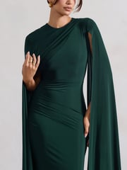 Club L London Green Magdelena Asymmetric Cape Maxi Dress - Image 4 of 5