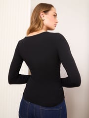 Friends Like These Black Long Sleeve Jersey Drape Top - Image 4 of 5