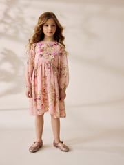 Pink Floral Long Sleeve Embellished Dress (3-10yrs) - Image 2 of 10